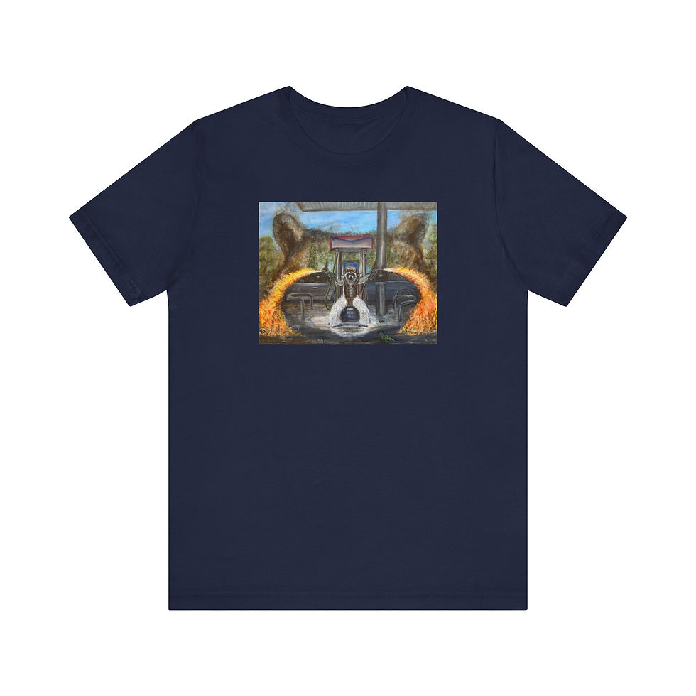 Thumbnail: Ricky raccoon flamethrower gas station. Jersey Short Sleeve Tee.