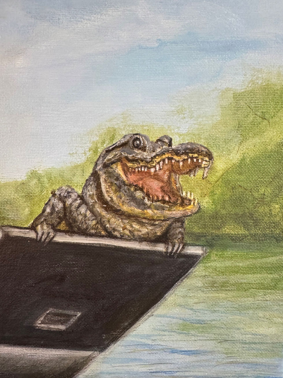 Thumbnail: Kip the Raccoon and Cyrus the alligator riding in a fan boat airboat.