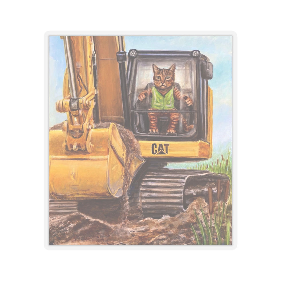 Thumbnail: Cat Operator. Cat in a caterpillar backhoe in safety vest. Kiss-Cut Stickers