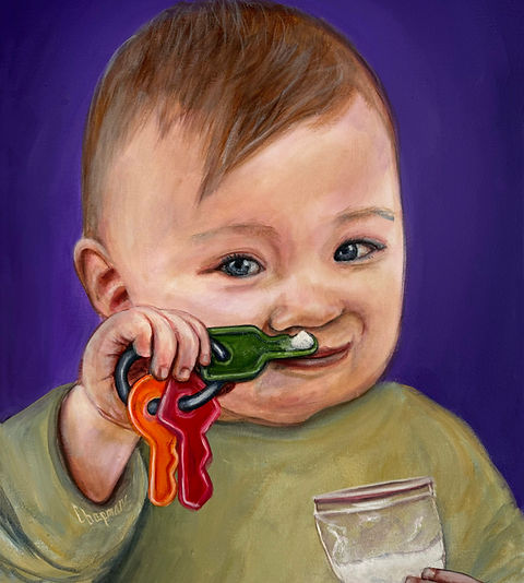 Baby Bump. Baby using keys to snort blow cocaine or smarties. I'm