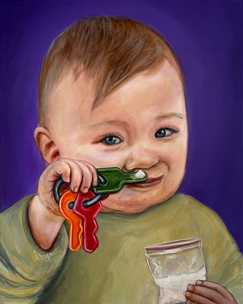 Baby Bump. Baby using keys to snort blow cocaine or smarties. I'm