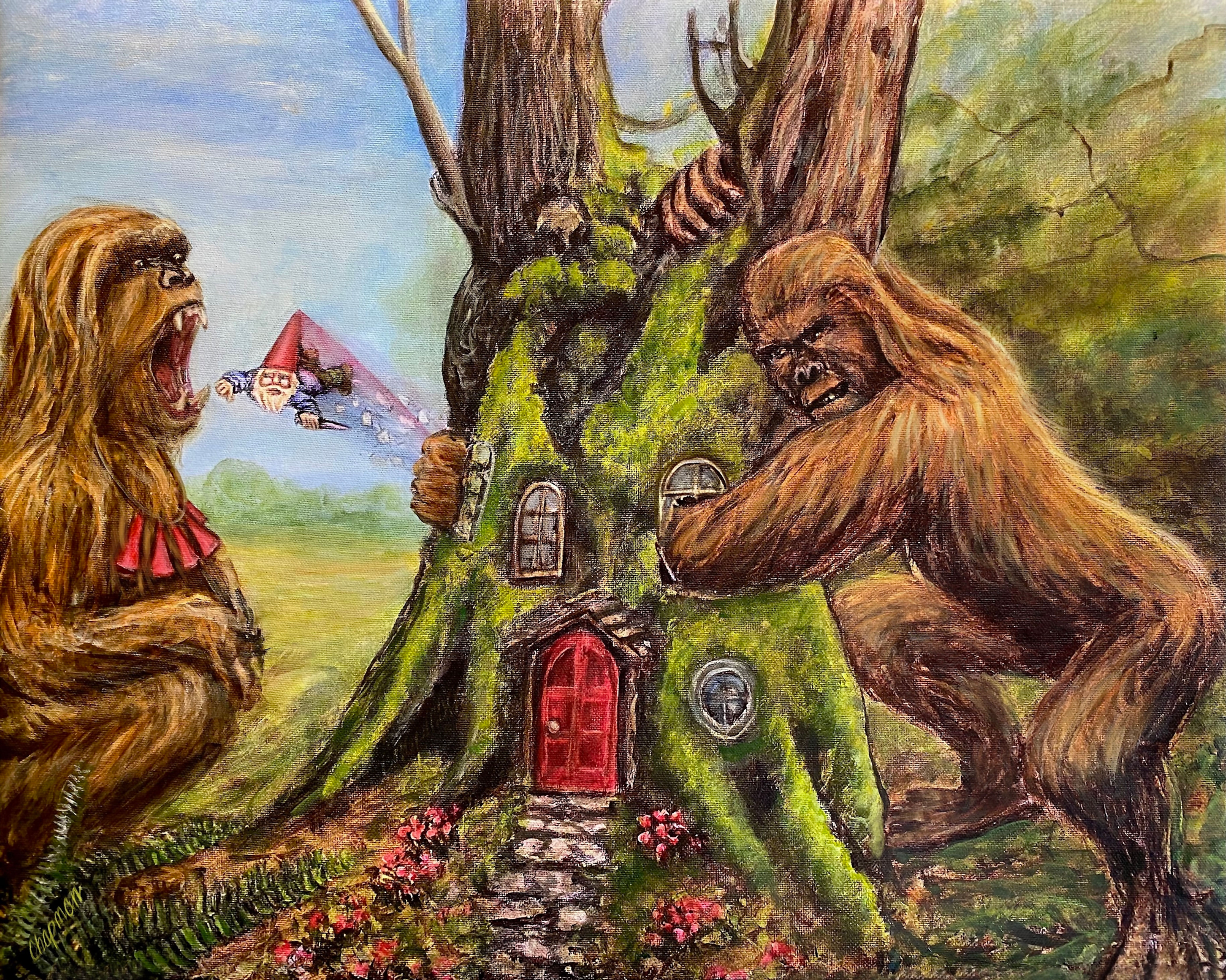 gnome poppers. Gnome poppers. Sasquatch eating gnomes. Bigfoot couple snacking on gnomes.