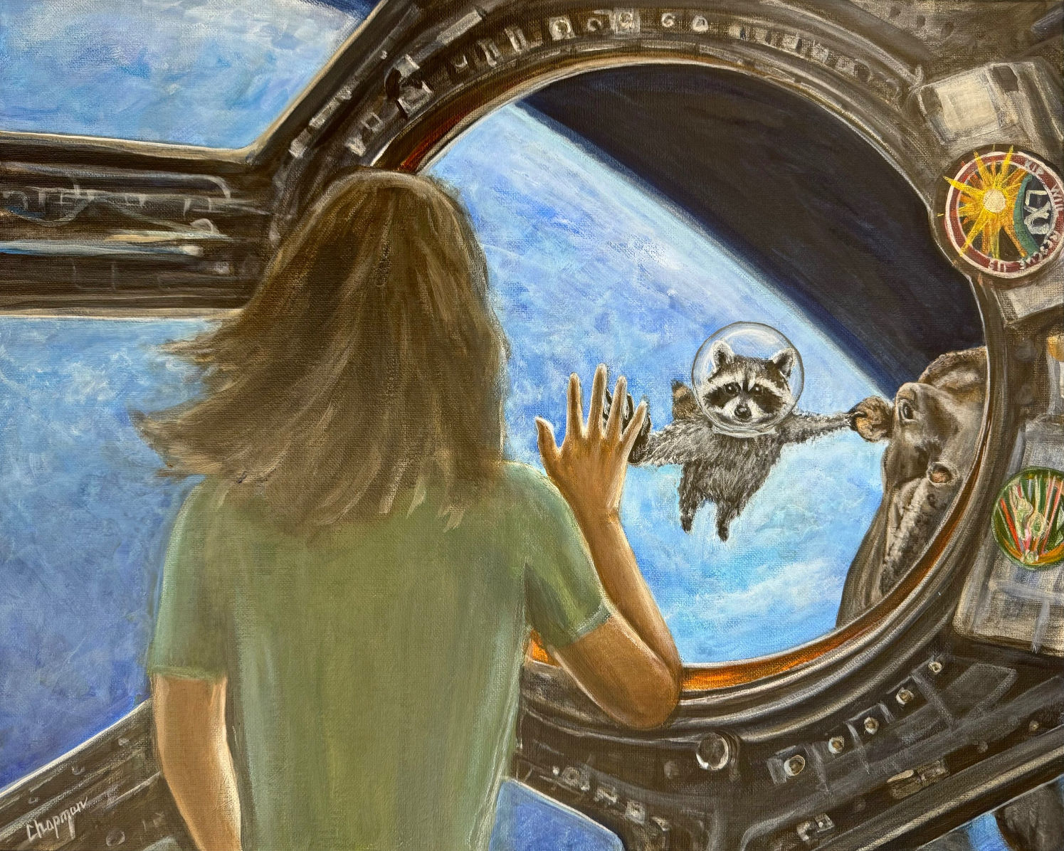 Kip arrives at the international space station to rescue stranded astronauts, touching his hand.