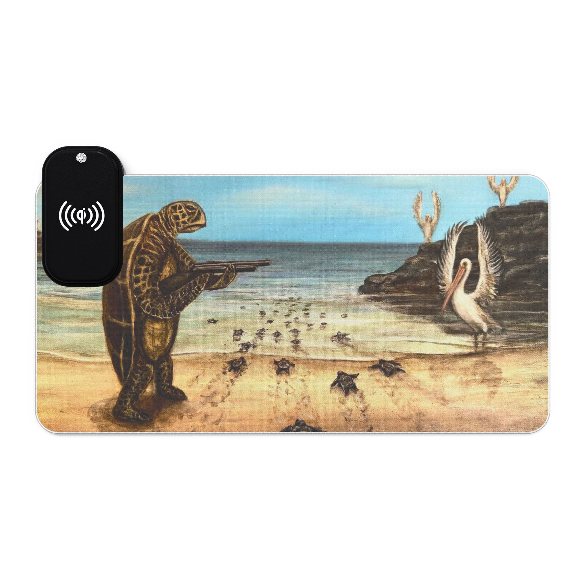 Sea Turtle Protecting its babies. LED Gaming Mouse Pad. Wireless Charging