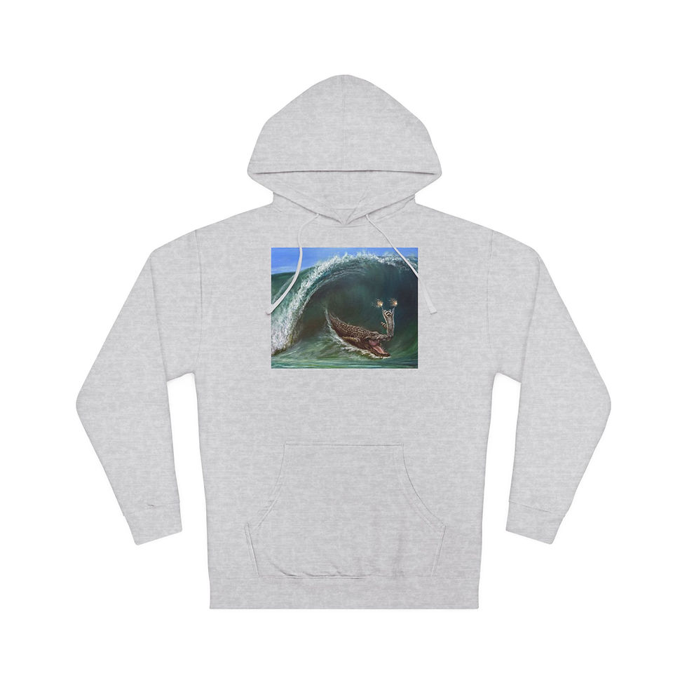 Thumbnail: My Wave Raccoon riding an alligator.  Unisex Hooded Sweatshirt