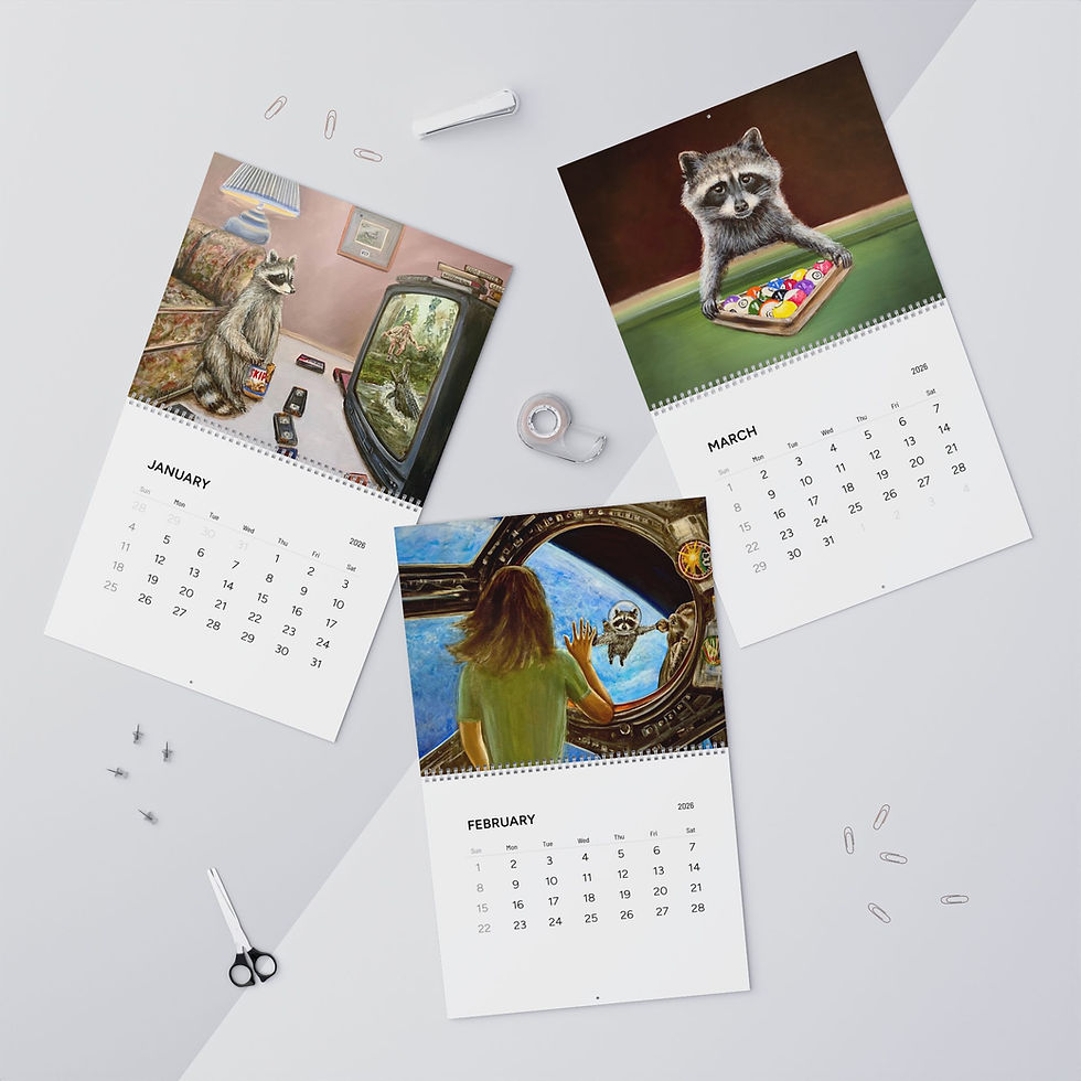 Thumbnail: Kip The Raccoon Wall Calendars (2026) Artwork by Travis Chapman Jan-March