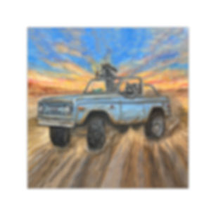 Kip and Ricky in a bronco. Raccoons drifting down a dirt road.. Vinyl Sticker