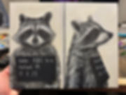 Cole the Drunk raccoon mug shot from Ashland Virginia, hand embellished print.
