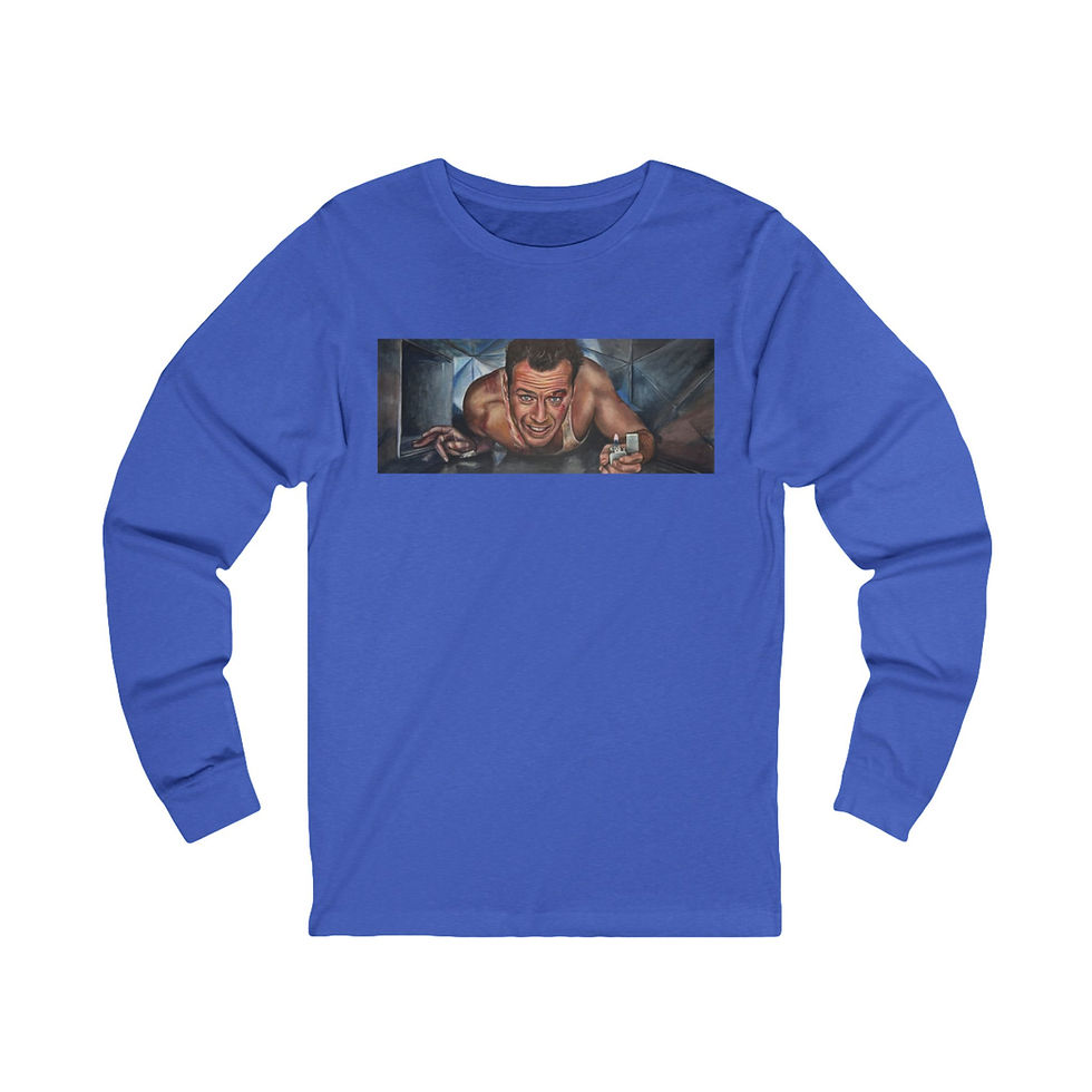 Thumbnail: Bruce Willis, Die Hard crawling through the air duct. Jersey Long Sleeve Tee