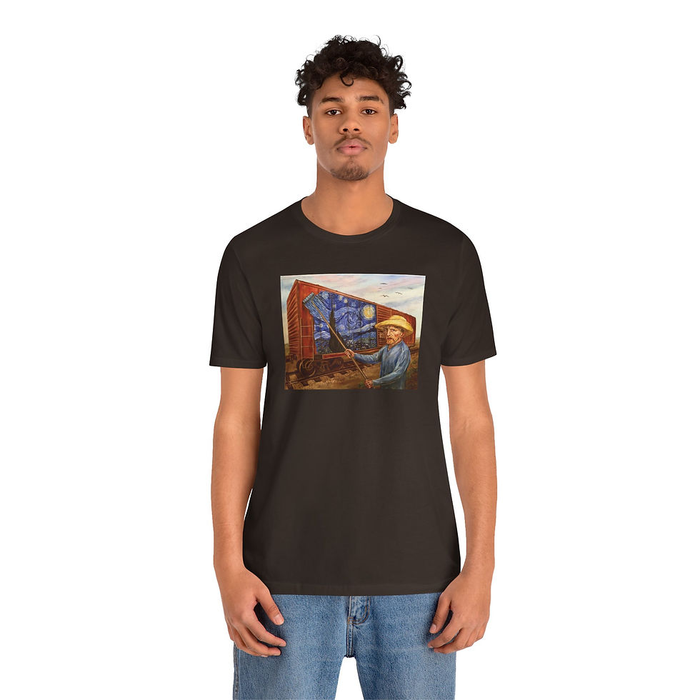 Thumbnail: Vandalism. Van Gogh painting on a train car.  Short Sleeve Tee. Brown