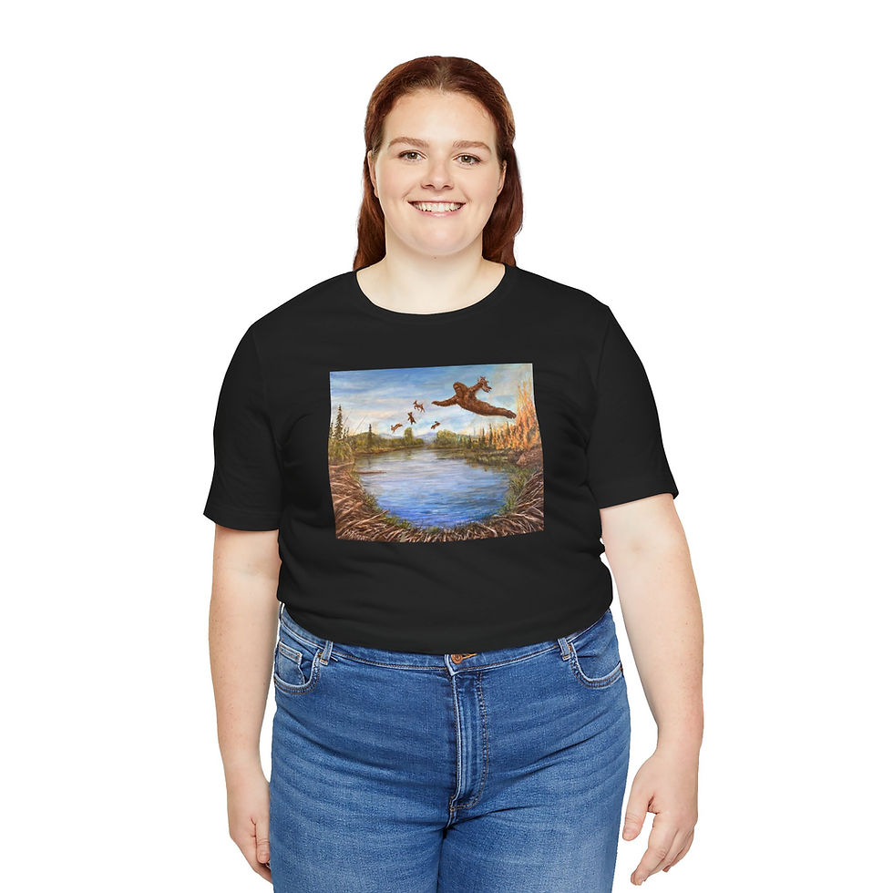 Thumbnail: Bigfoot dives saves forest babies. Jersey Short Sleeve Tee.