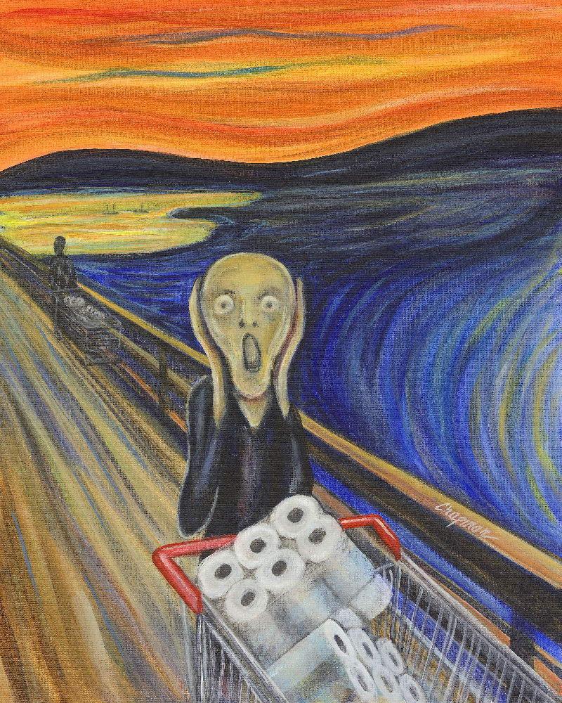The scream with a shopping cart full of toilet paper. Costcopocalypse.