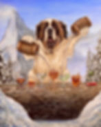 St. Bernard bartender, pouring drinks in the mountains of Switzerland.