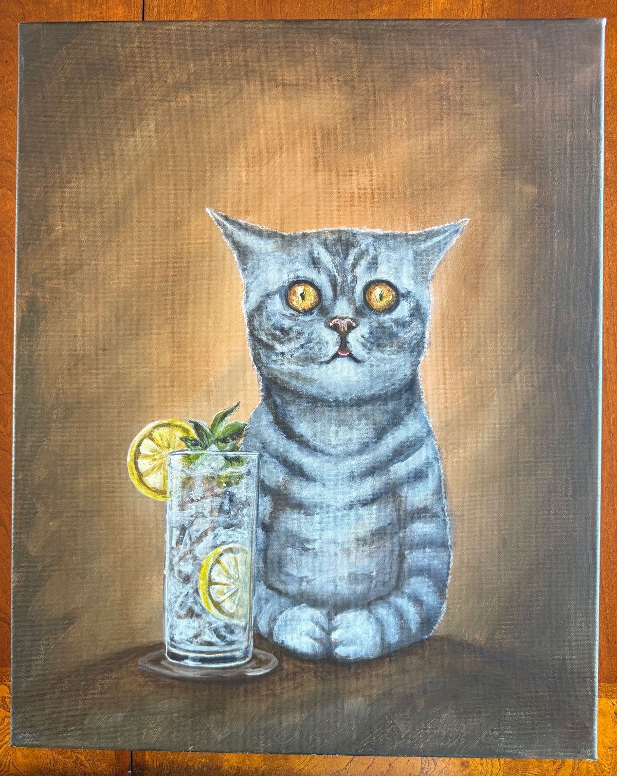 Catatonic cat with gin and tonic icy drink original 16“ x 20“