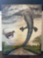 Cow caught in a tornado Hand embellished print large canvas 32” x 40”