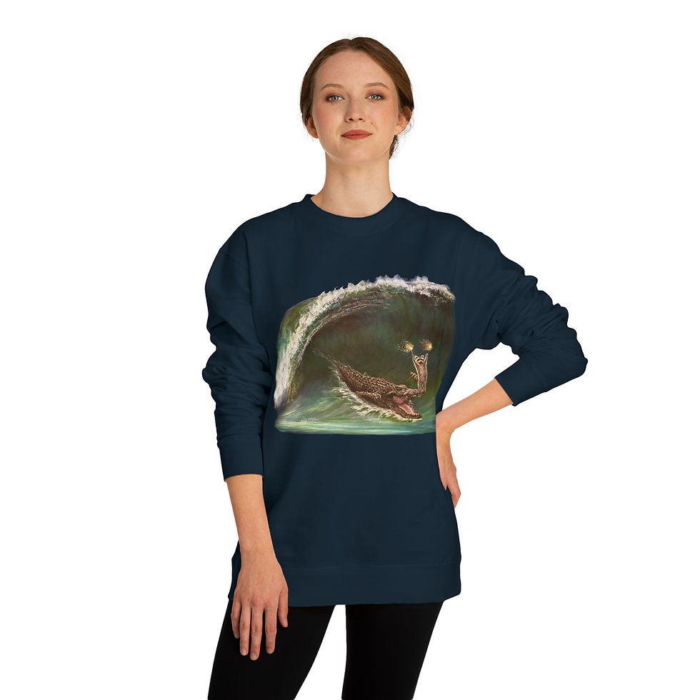 Thumbnail: My Wave Raccoon Riding on a  Alligator. Unisex Crew Neck Sweatshirt
