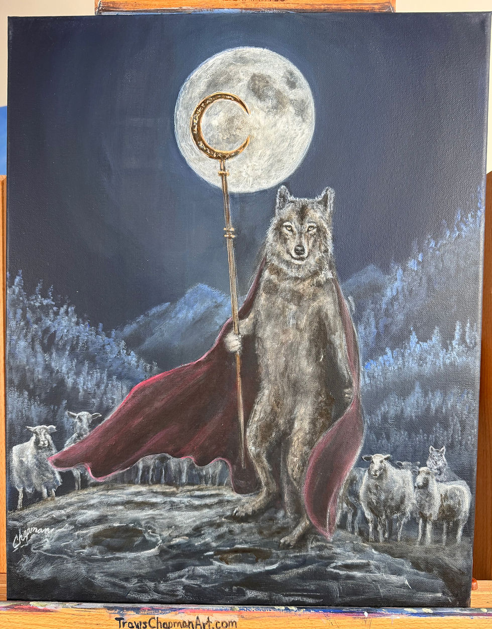 Romulus leader of wolves and sheep with his moon shepherd hook robed. Original