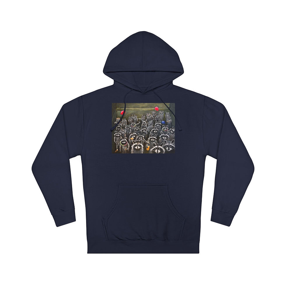 Thumbnail: Dumpster rave, raccoons in a dumpster having a party. Unisex Hooded Sweatshirt