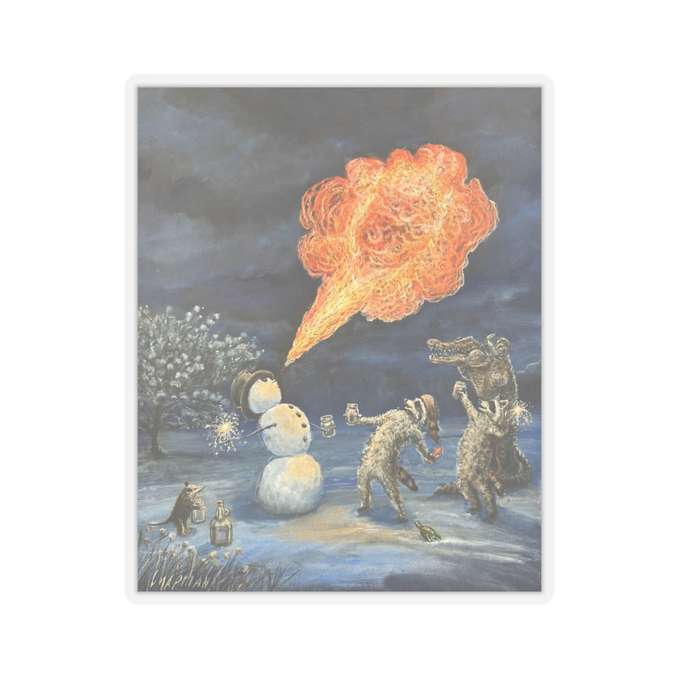 Thumbnail: Louisiana snowman breathing fire raccoons gators drinking moonshine. Stickers