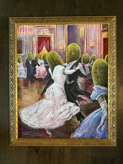 Pickle ball dancing pickles hand embellished canvas print 24”x30