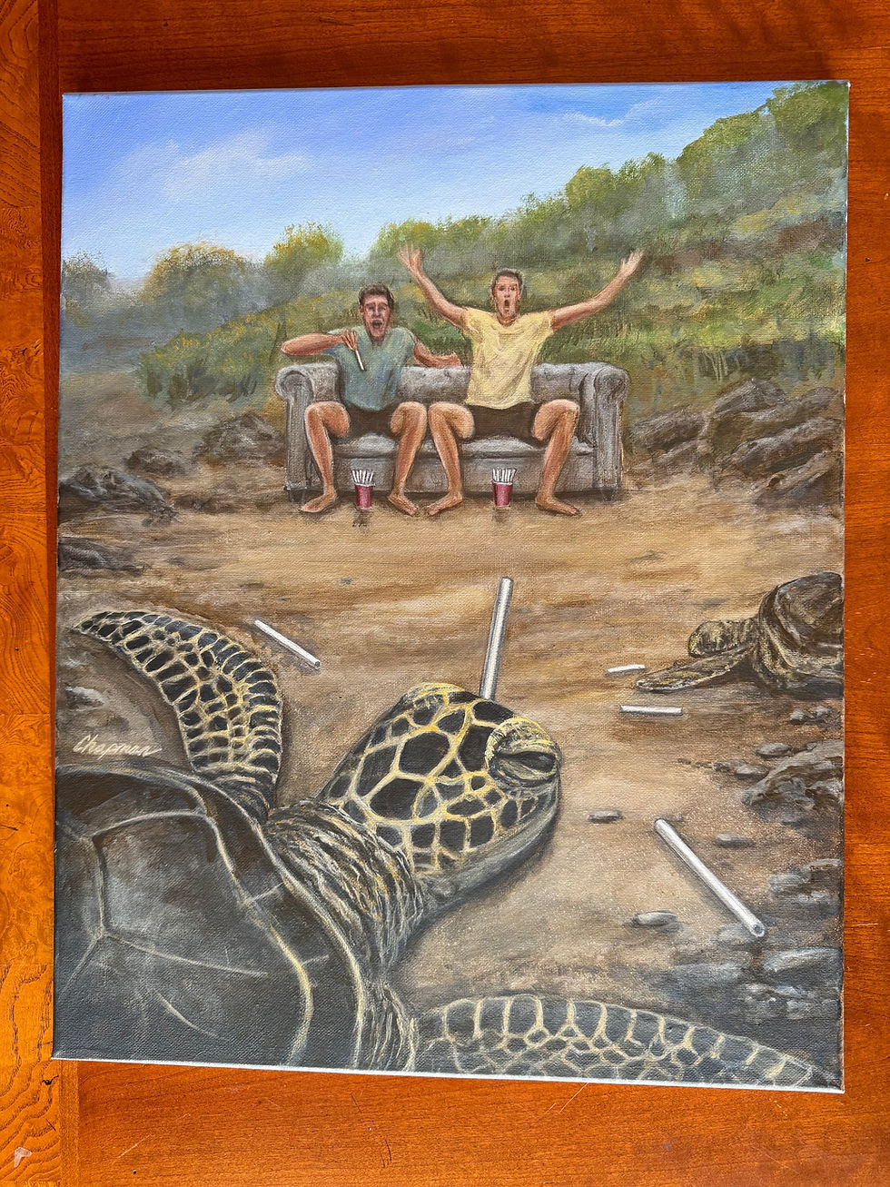 Thumbnail: Turtle with the straw origin story. YouTube guys did it Original painting.