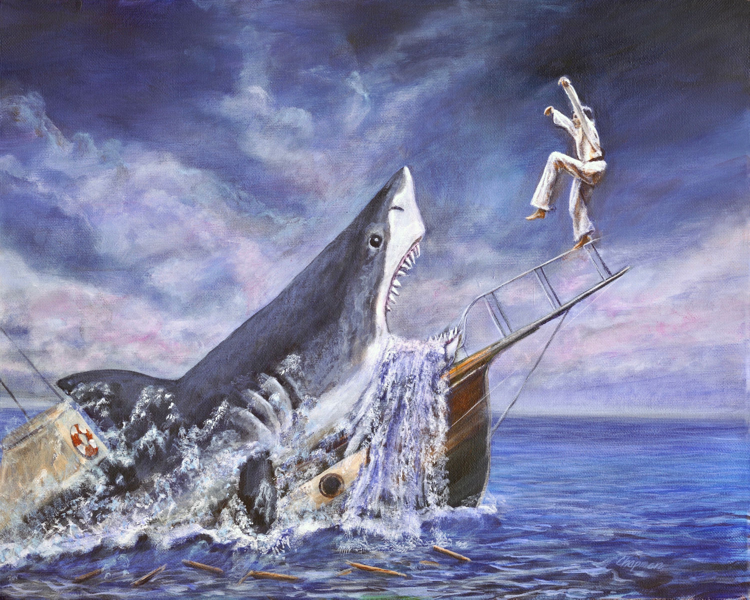 Karate Kid vs Jaws. Never give up.