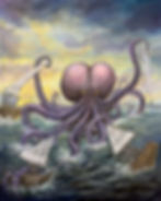 The Kraken only it’s the butt Cracken stealing sails from boats original acrylic painting,