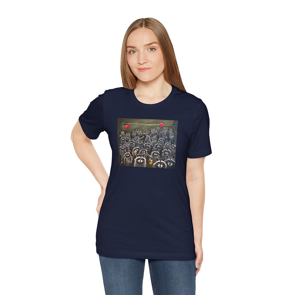 Thumbnail: Dumpster rave, raccoons in a dumpster party. Unisex Jersey Short Sleeve Tee