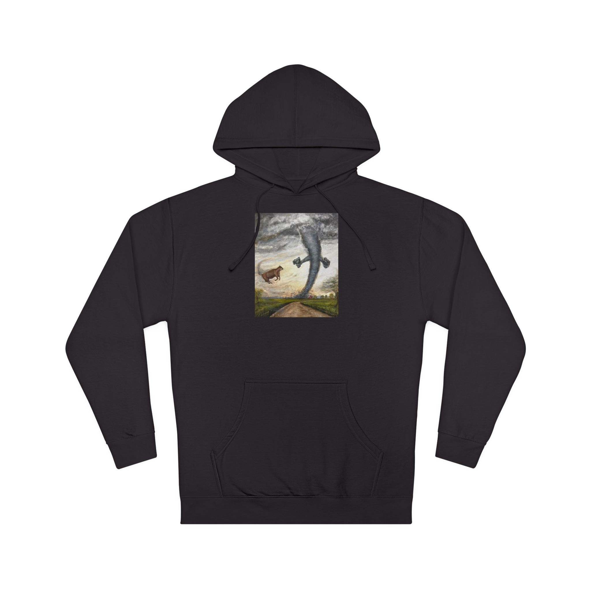 Cow flying in a Tornado with pistols. Unisex Hooded Sweatshirt