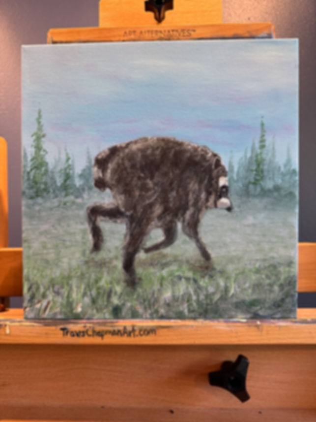 Jimothy walking across meadow with style 12“ x 12“ canvas original painting