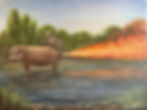 Raccoon and hippo with flaming fart.
