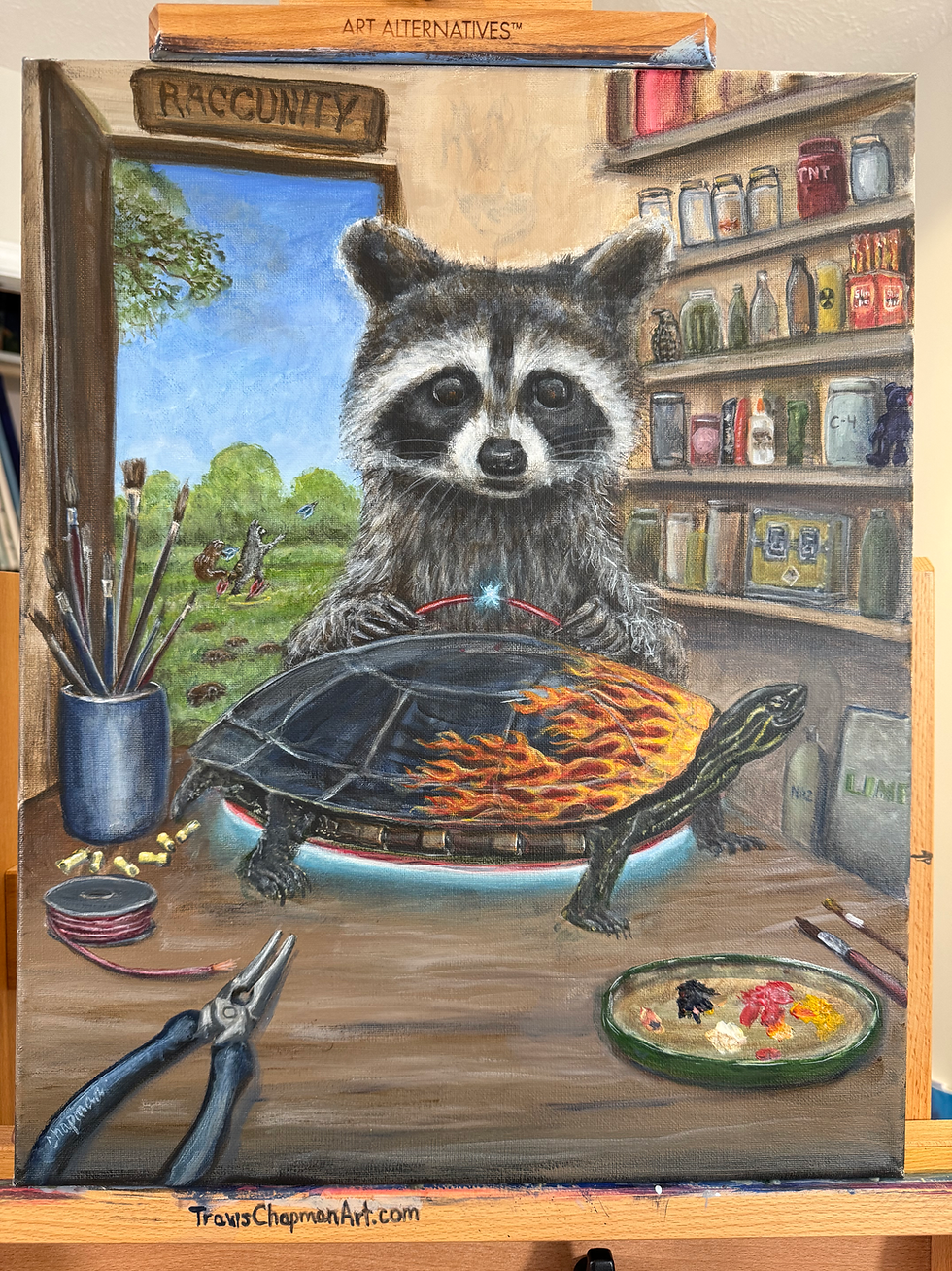 Kip the raccoon customizing turtles with paint and under glow original
