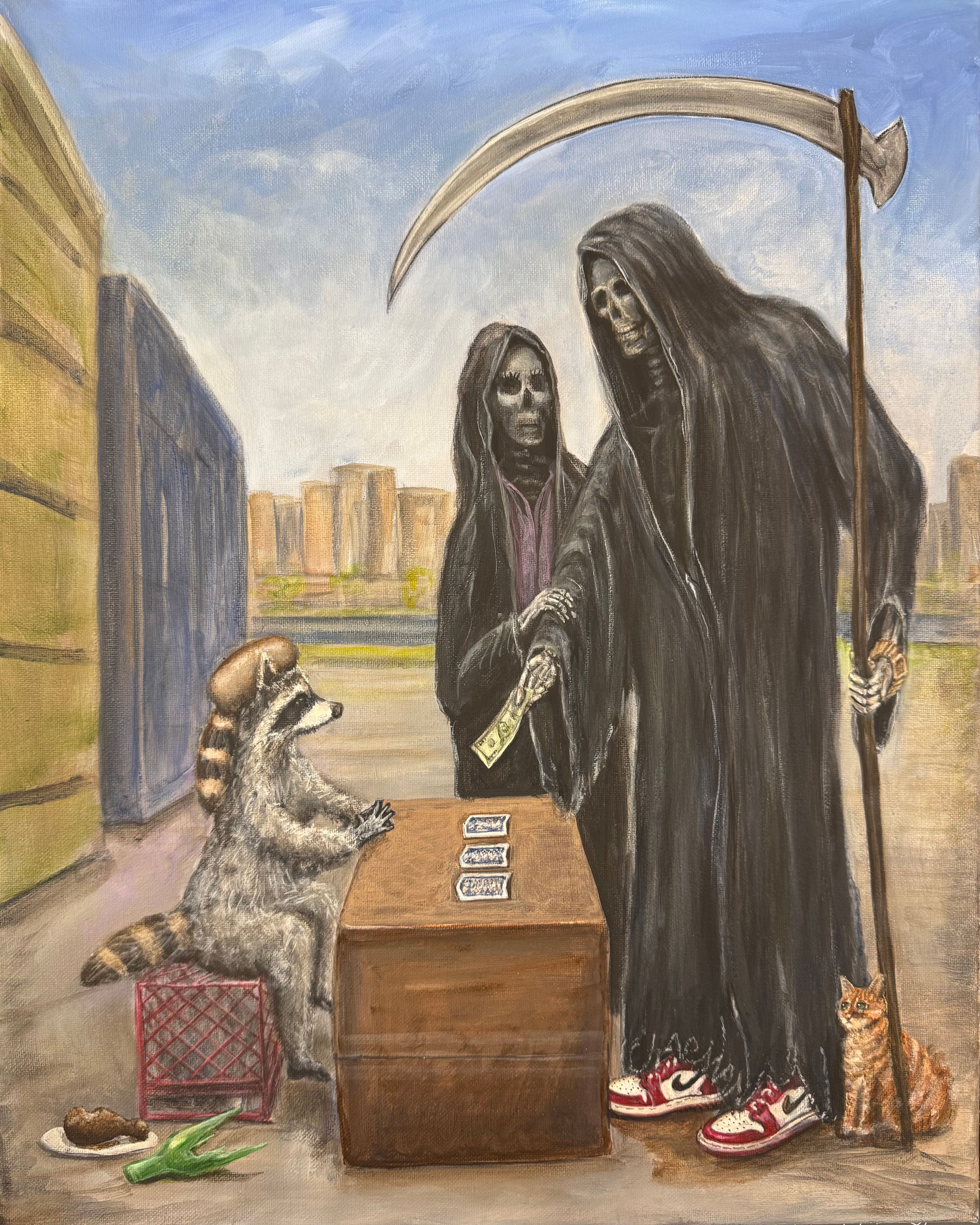 Ricky deals three card Monty to Grim Reaper death and his girlfriend.