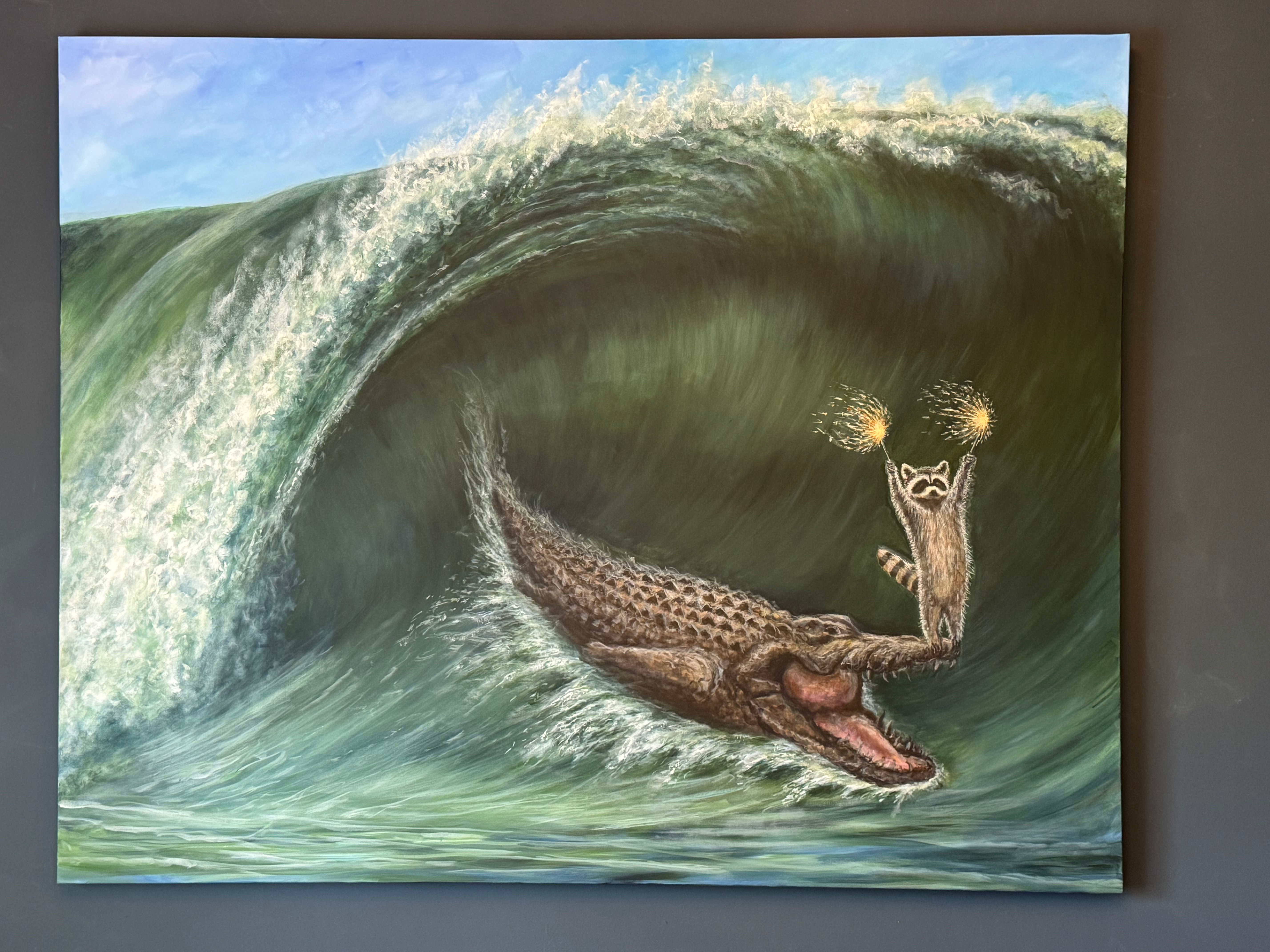My wave second much larger version raccoon gator, surf 48” x 60”x1.5 original 