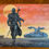Thumbnail: Mandalorian walking with DeLorean speeder Sunset sand crawler.  Original 16”x20”