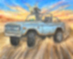 Kip and Ricky in a bronco raccoons driving drifting down a dirt road.