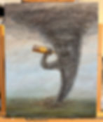 Whiskey twister tornado with bottle of booze adding to the chaos. Original acrylic painting on stretched canvas.