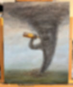 Whiskey twister tornado with bottle of booze adding to the chaos. Original acrylic painting on stretched canvas.