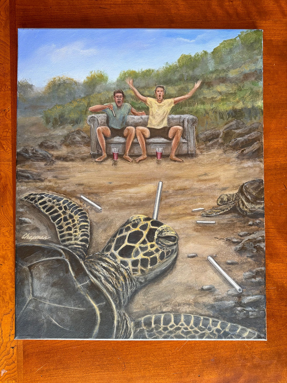 Thumbnail: Turtle with the straw origin story. YouTube guys did it Original painting.