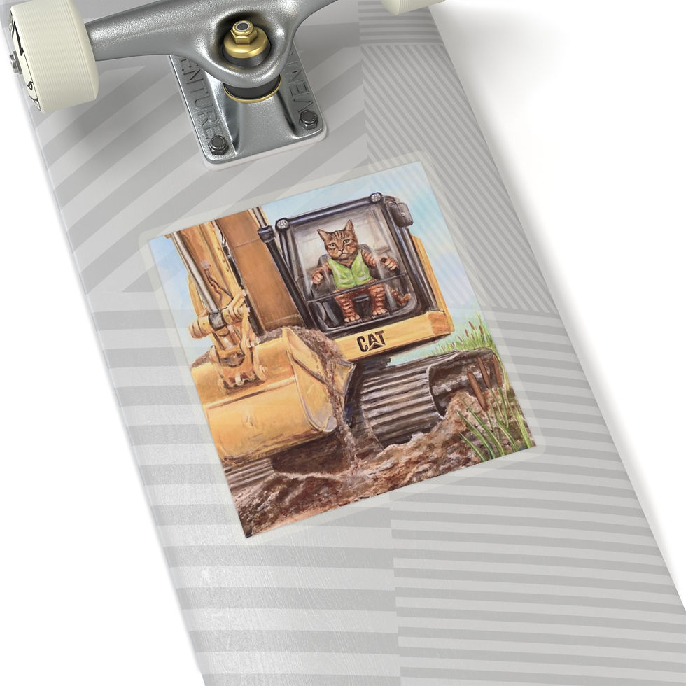 Thumbnail: Cat Operator. Cat in a caterpillar backhoe in safety vest. Kiss-Cut Stickers