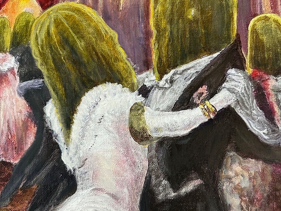 Thumbnail: Pickle ball dancing pickles hand embellished canvas print 24”x30” with frame