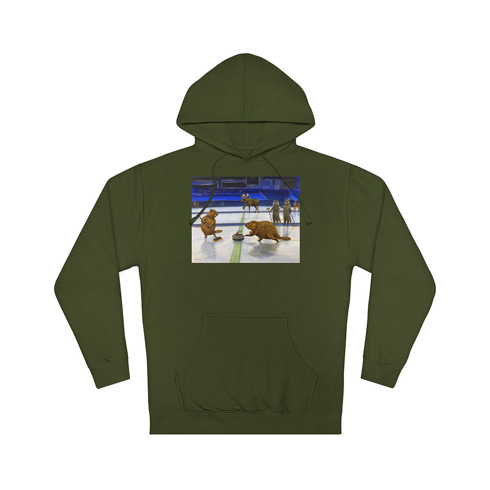 Thumbnail: Olympic curling beavers, raccoons and moose. Unisex Hooded Sweatshirt
