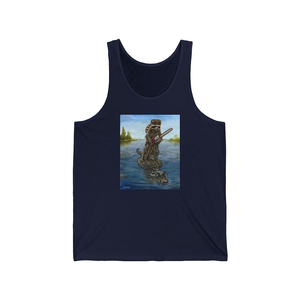 Thumbnail: Raccoon Wearing a Coonskin Cap Unisex Jersey Tank