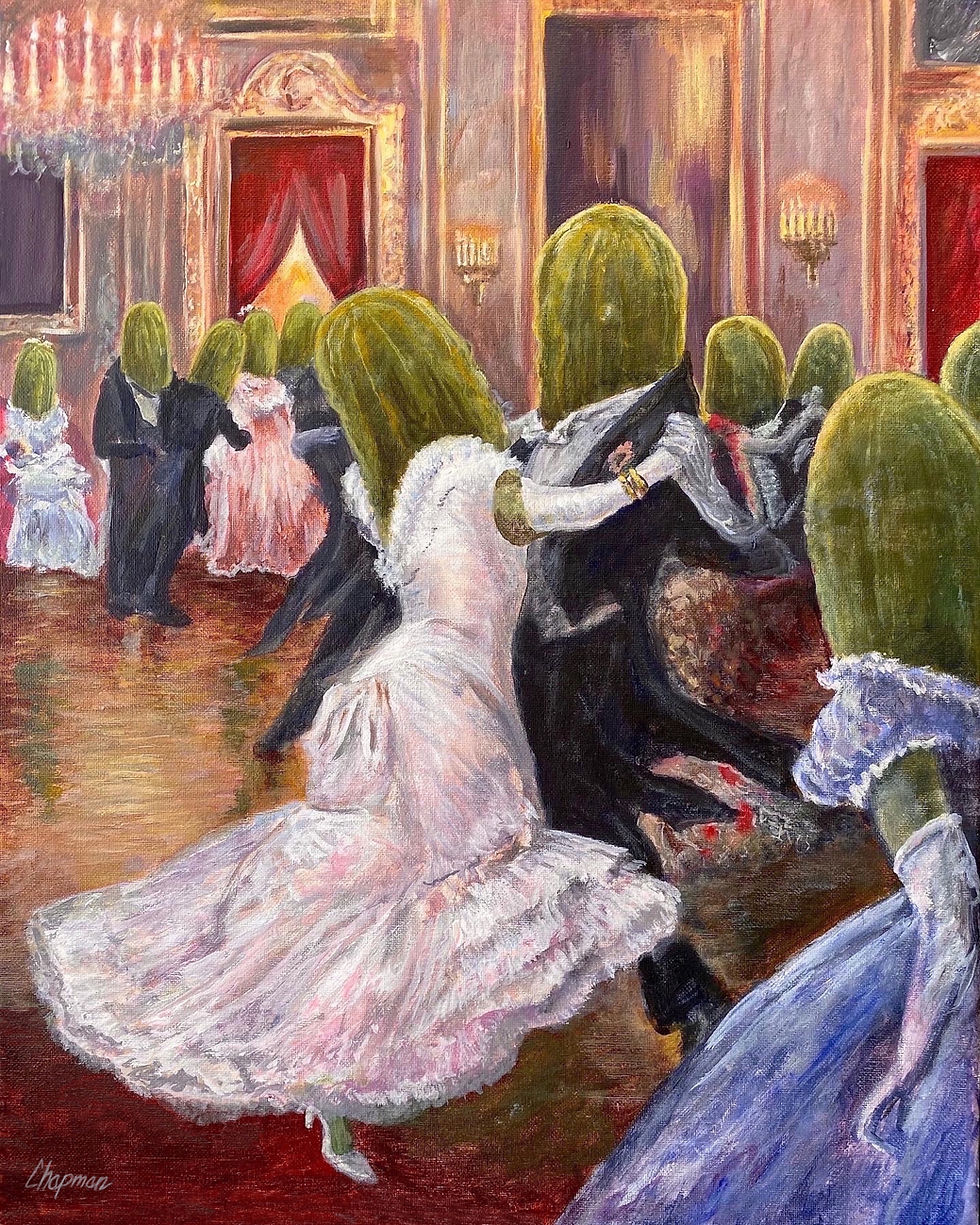 Thumbnail: Pickleball. Pickle Ball Dancing in a ballroom. Original Acrylic Painting