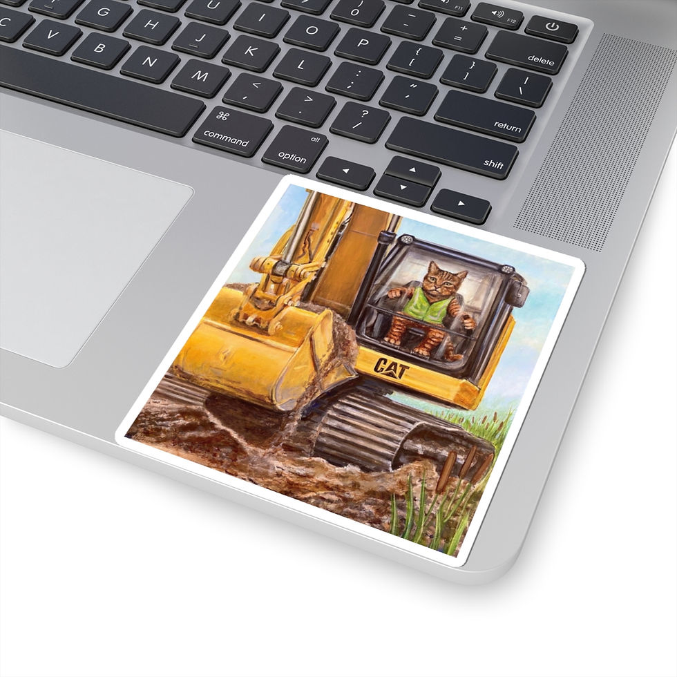 Thumbnail: Cat Operator. Cat in a caterpillar backhoe in safety vest. Kiss-Cut Stickers