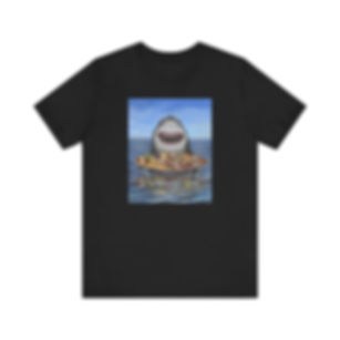 Sharkuterie. Shark holding a charcuterie board. Jersey Short Sleeve Tee.