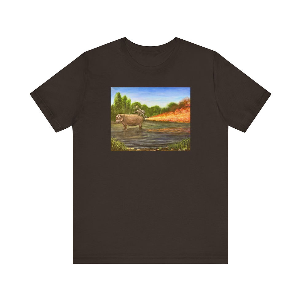 Thumbnail: Raccoon lights a Hippo Fart. Unisex Jersey Short Sleeve Tee