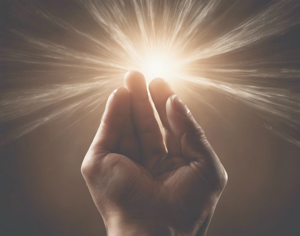 hand and lots of beams energy like around