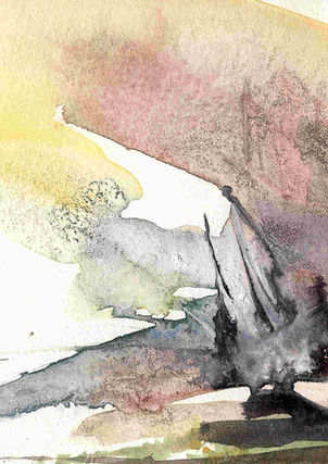 Icelandic Tales IV is an abstract watercolour painting with earth colours.