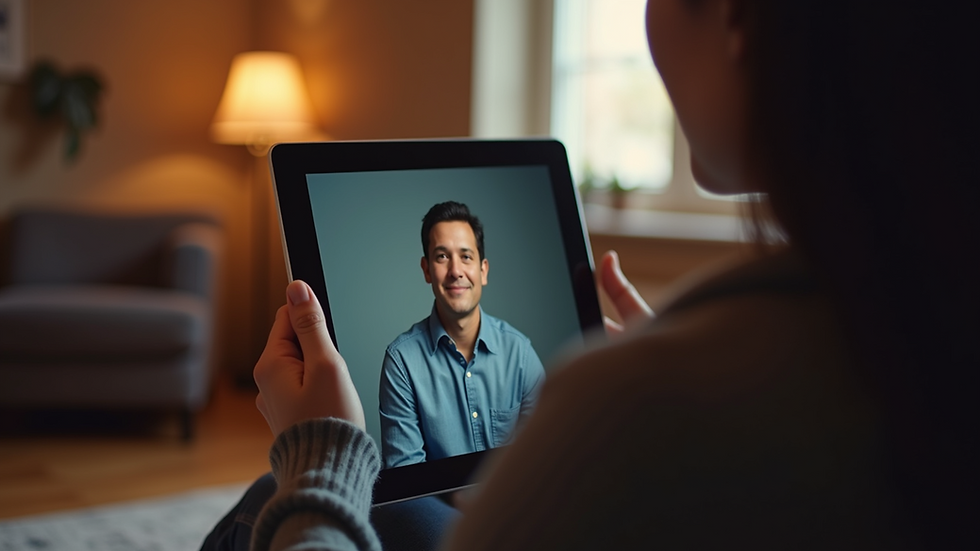 Eye-level view of a person watching a faith-based video on a tablet